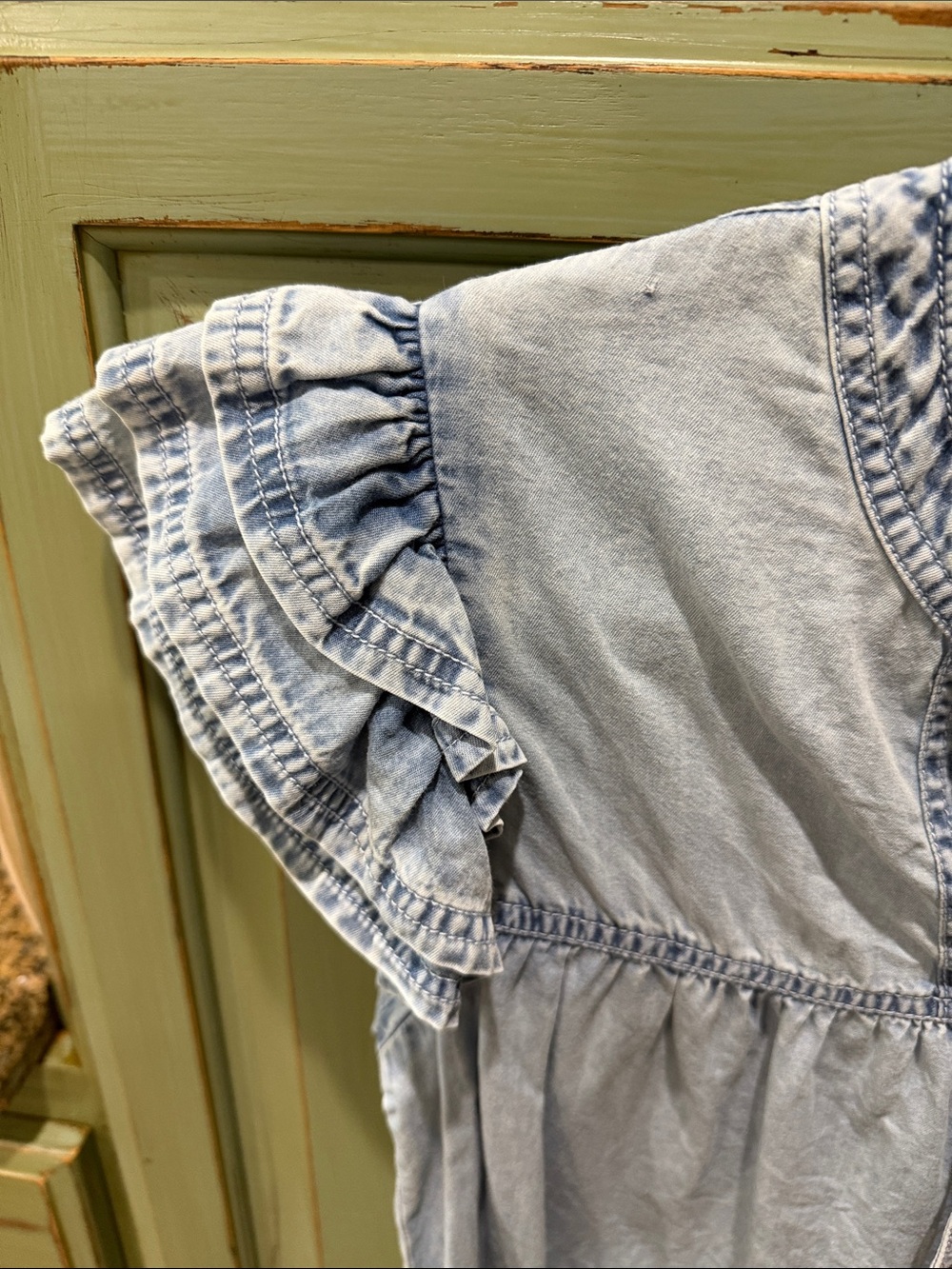 Light Blue Ruffle Denim Top - Picture 3 of 6